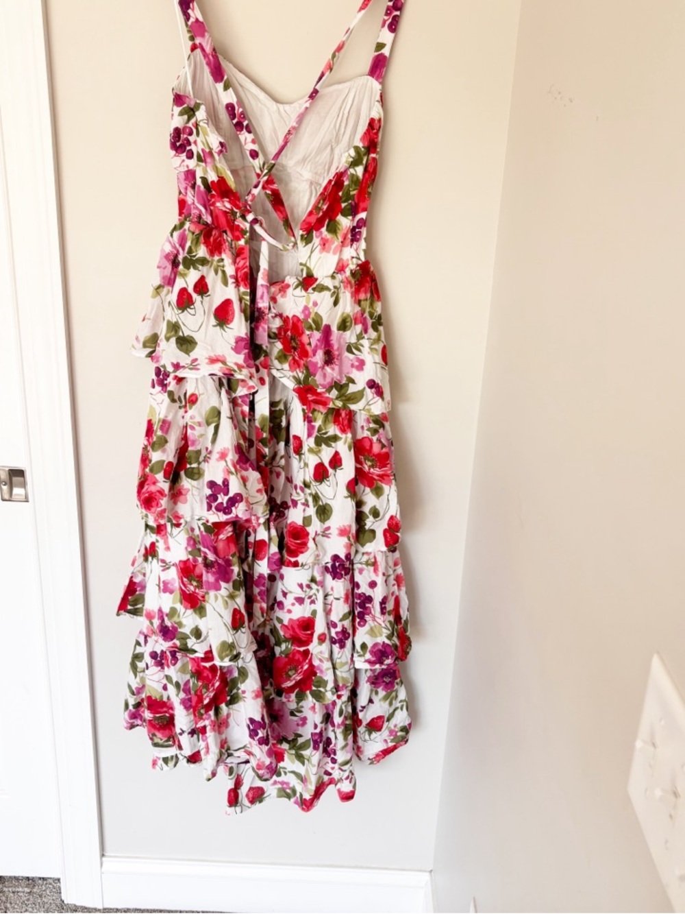 Abercrombie Floral lace-up back Tiered maxi dress sz. L - Picture 6 of 7